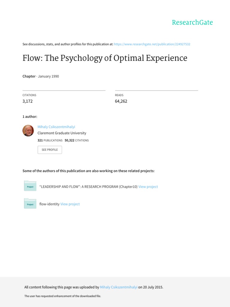 Flow: Psychology of Optimal Experience | PDF | Consciousness | Flow ...