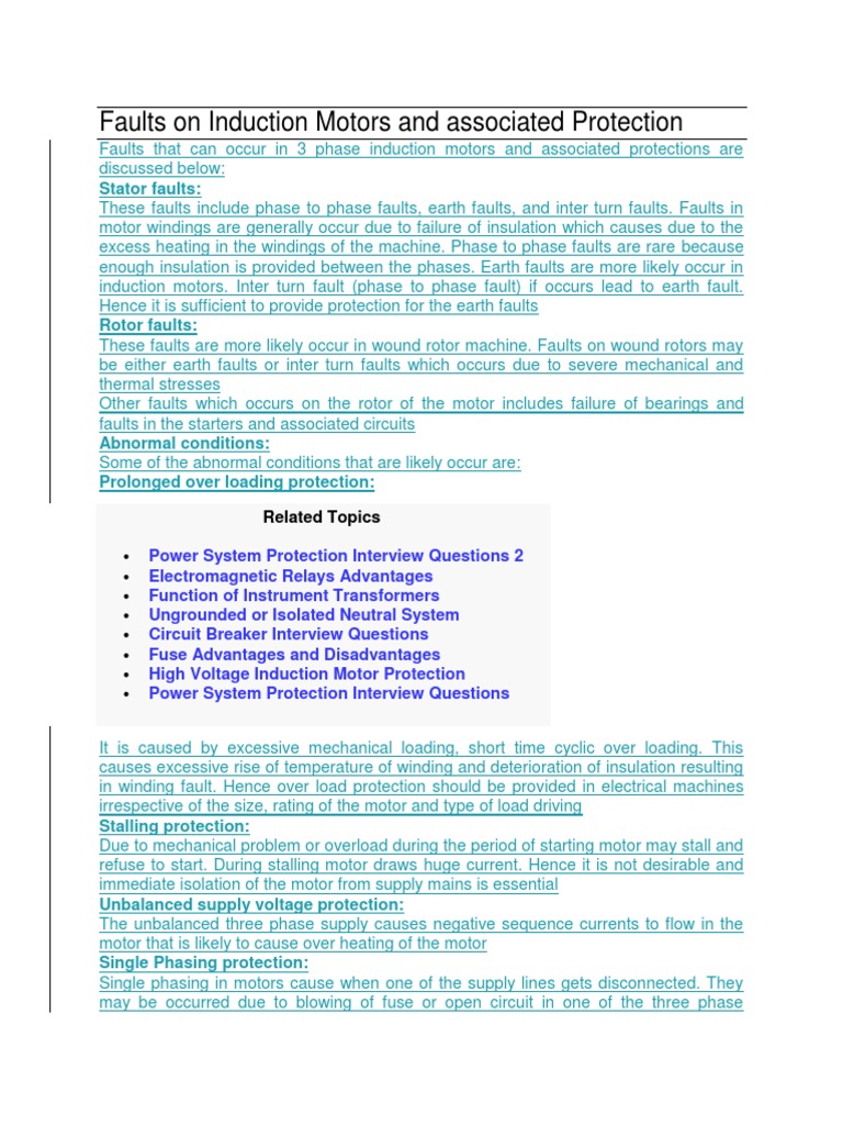Induction Motor Faults and Protections | PDF | Electric Power System ...