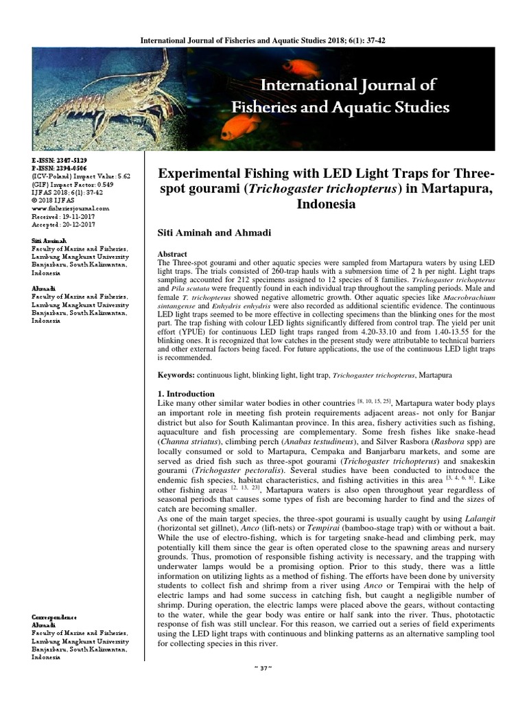 Experimental Fishing With LED Light Traps For Three-Spot Gourami | PDF ...