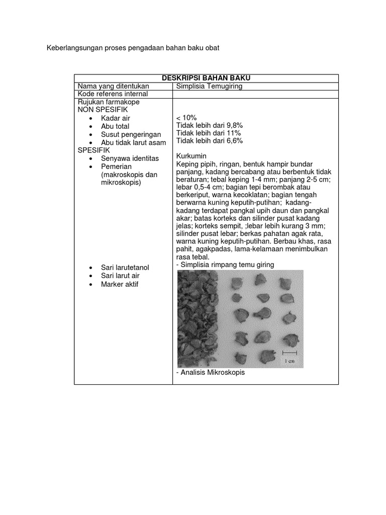 Pemeriksaan Spesifikasi Bahan Baku Obat Bahan Alam | PDF