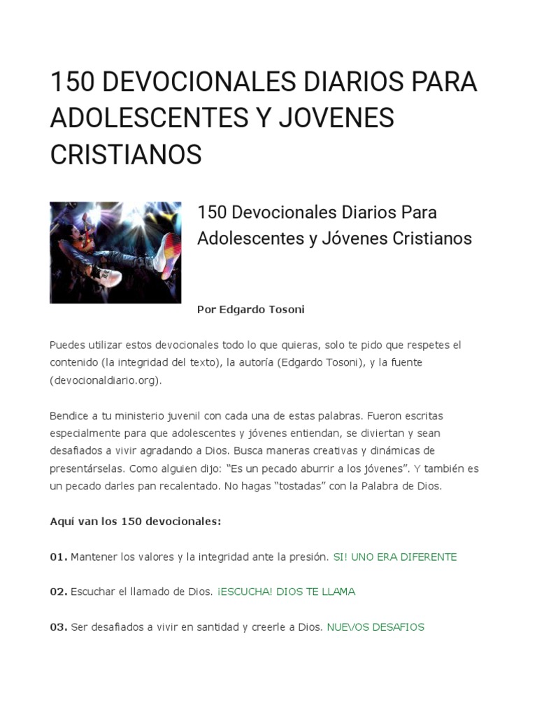 150 Devocionales Diarios Para Adolescentes Y Jovenes Cristianos Pdf