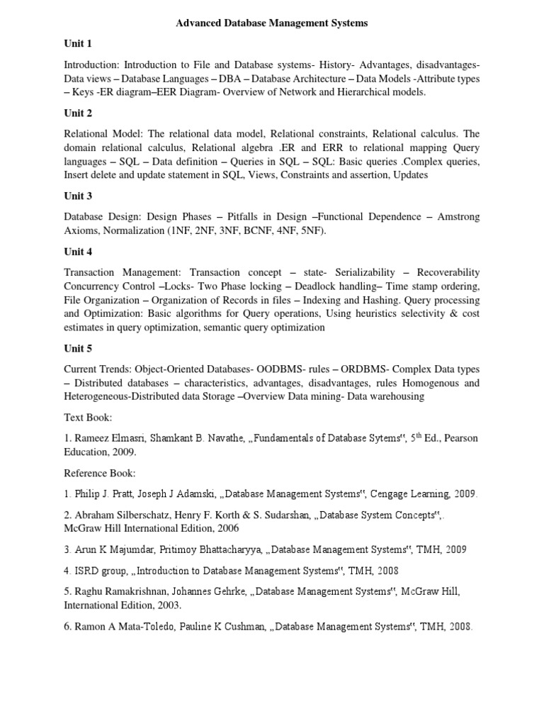 Advanced Database Management Systems Pdf