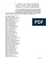 Official List of Qualifiers For The 2017 Dost-Sei Junior Level Science Scholarships