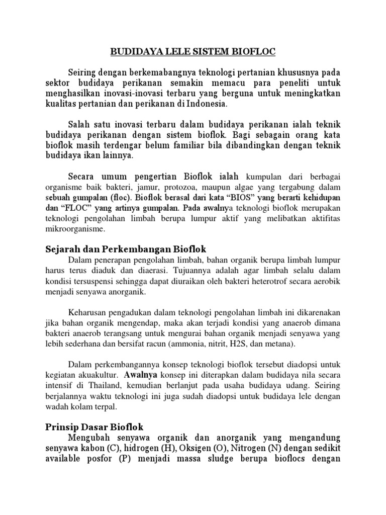 Budidaya Lele Sistem Biofloc | PDF