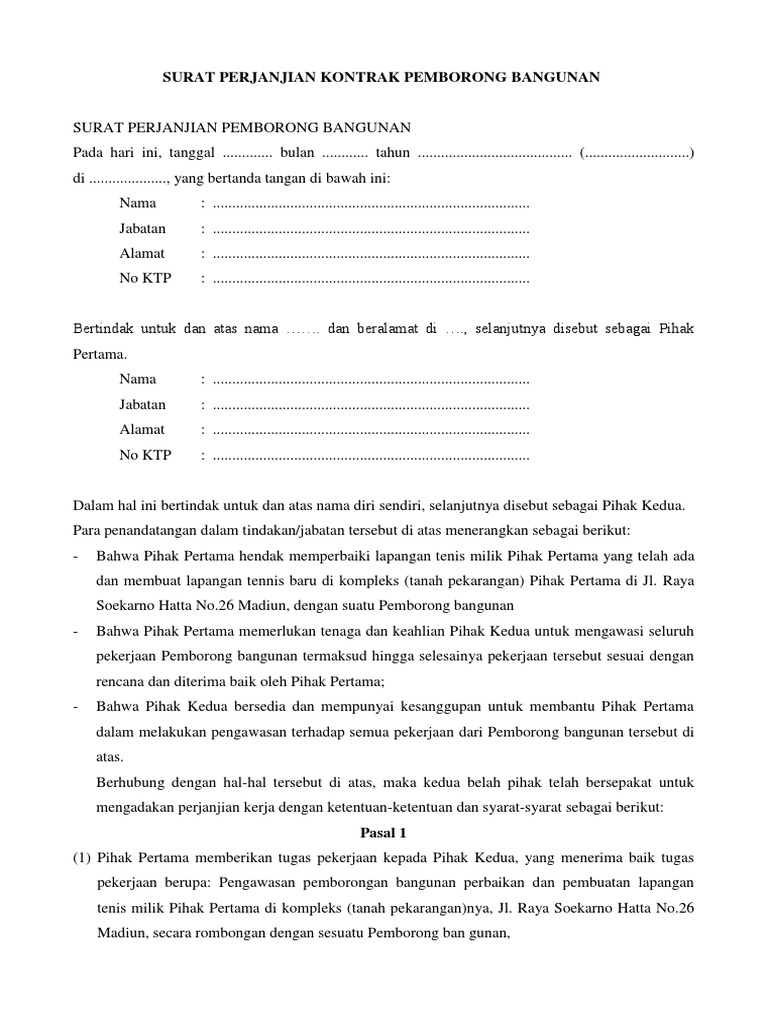 Surat Perjanjian Kontrak Pemborong Pdf