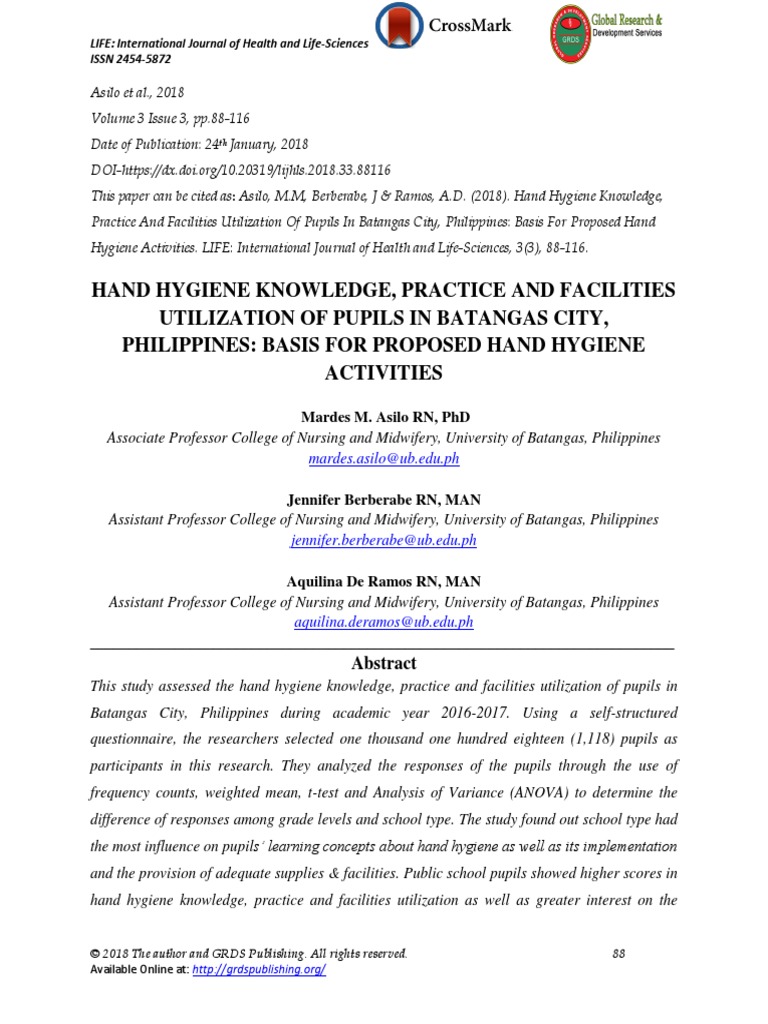 Hand Hygiene Knowledge, Practice and Facilities Utilization of Pupils ...