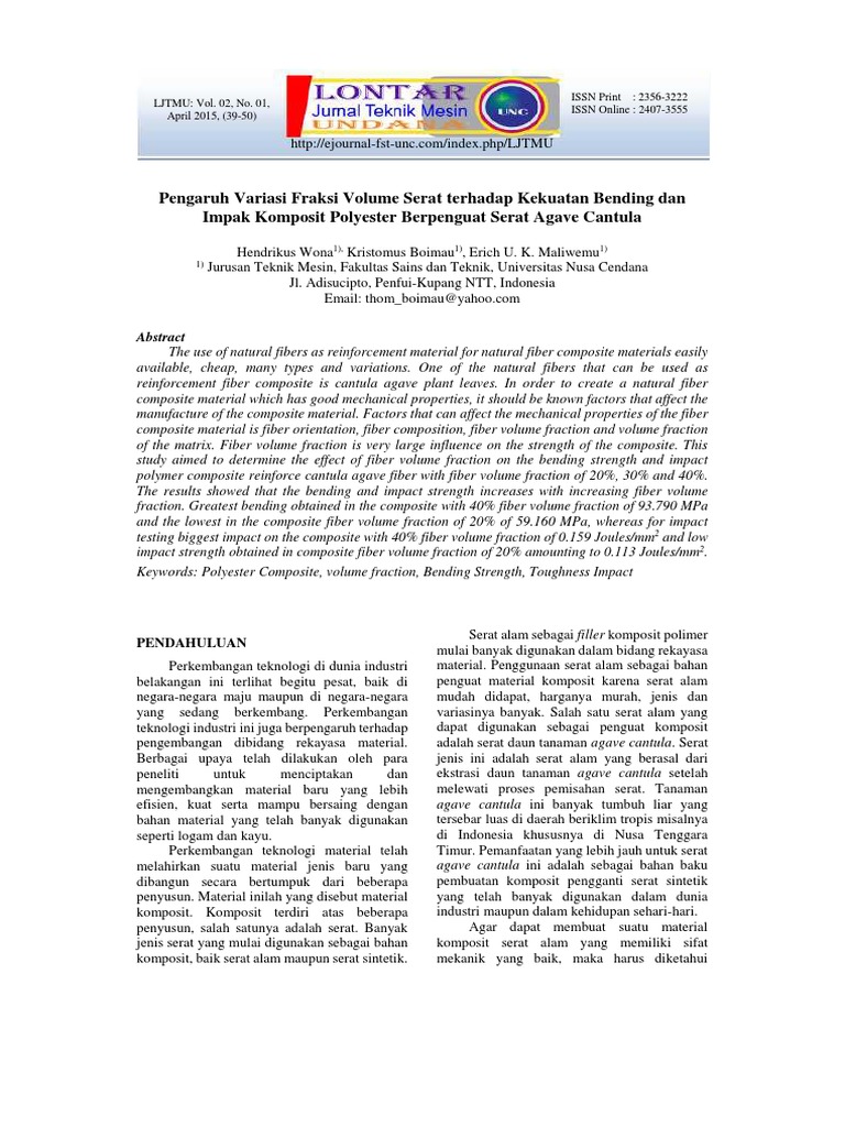 Agave Fiber Volume Impact on Polyester Composite Strength | PDF