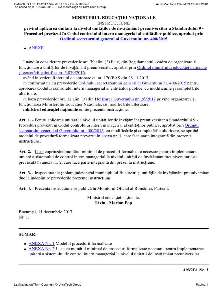 Instructiunea Nr 1 Men Scmi Unitar La Nivel E Invatamant