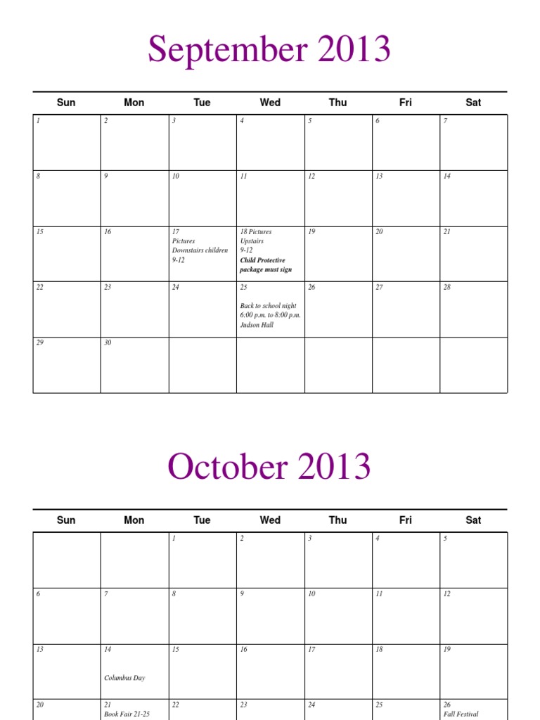 September 2013: Sun Mon Tue Wed Thu Fri Sat | PDF | Holidays | Observances