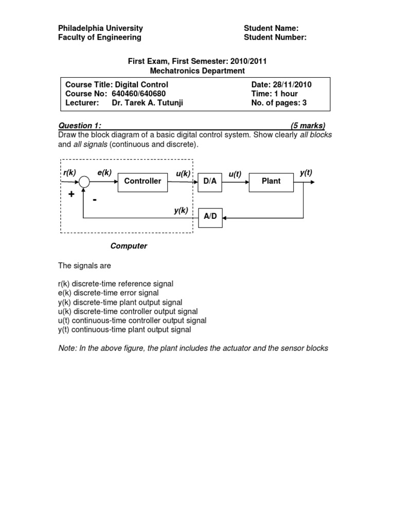 Digital Control Exam Overview | PDF | Signal Processing | Cybernetics