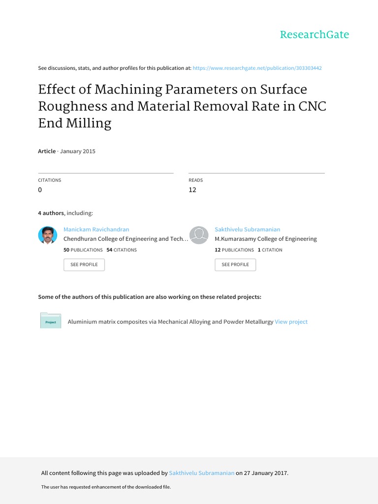 Effect of Machining Parameters On Surface Roughness and Material ...