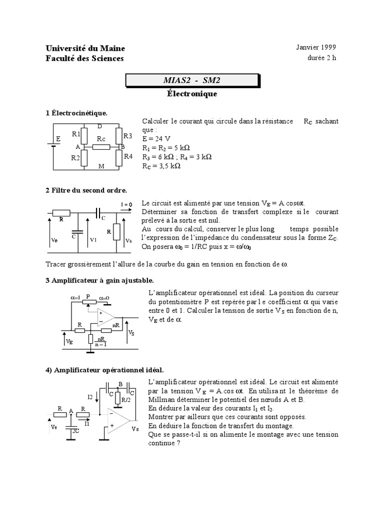 Comment Trace Avoire Le Schema Equivalent Pour Les Petites Variations Exercice Correction PDF | PDF | Amplificateur opérationnel | Amplificateur  électronique