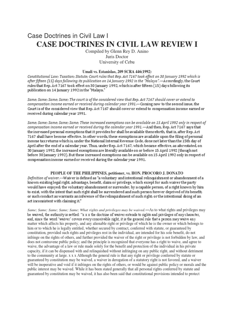 Case Doctrines in Civil Law I Acquittal Ex Post Facto Law