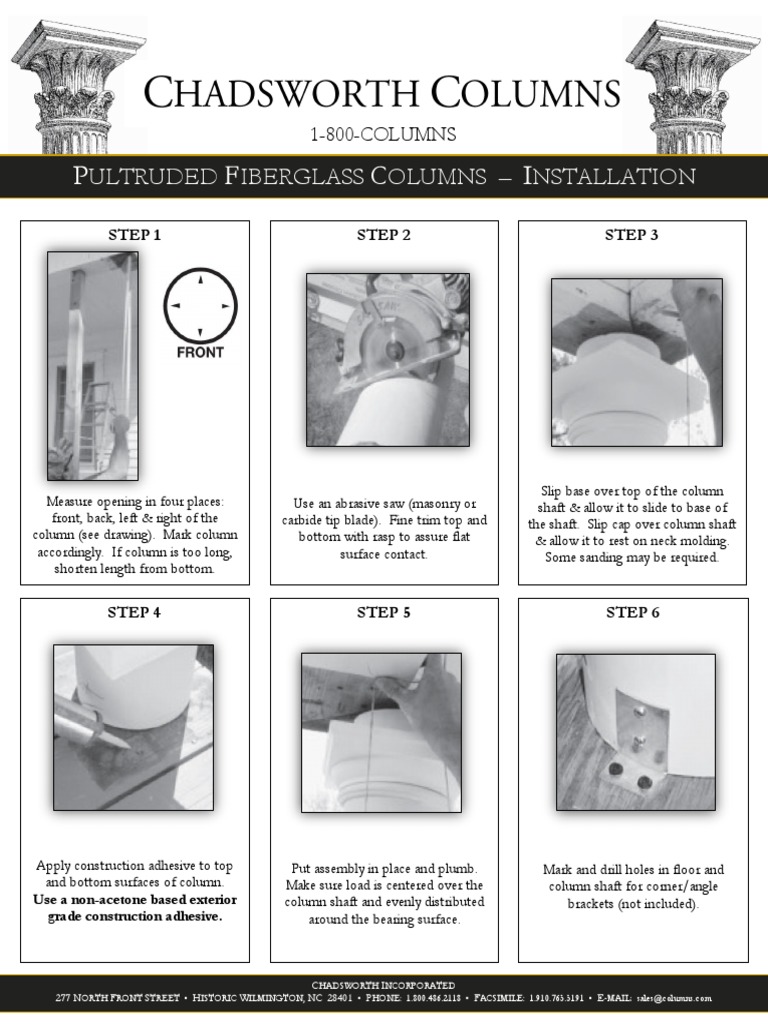 Installing Fiberglass Columns Guide | PDF | Column | Building Engineering