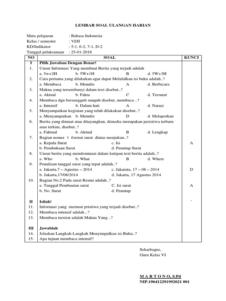  Lembar  Soal  Ulangan  Harian