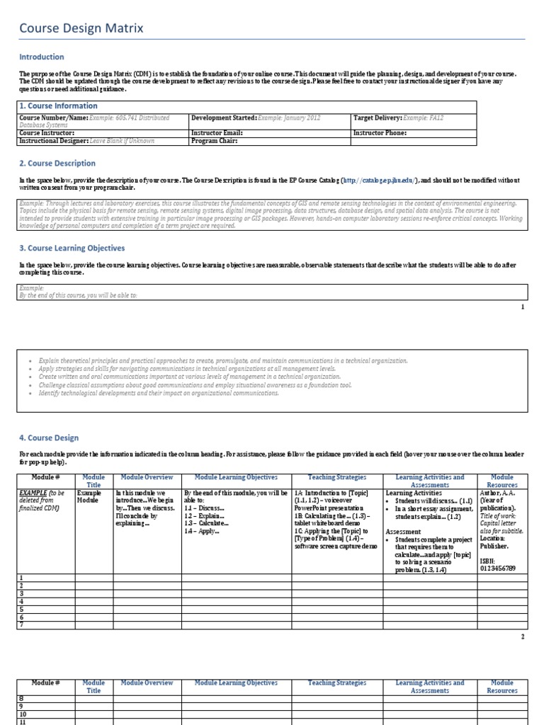 Course Design Matrix | PDF | Remote Sensing | Geographic Information System