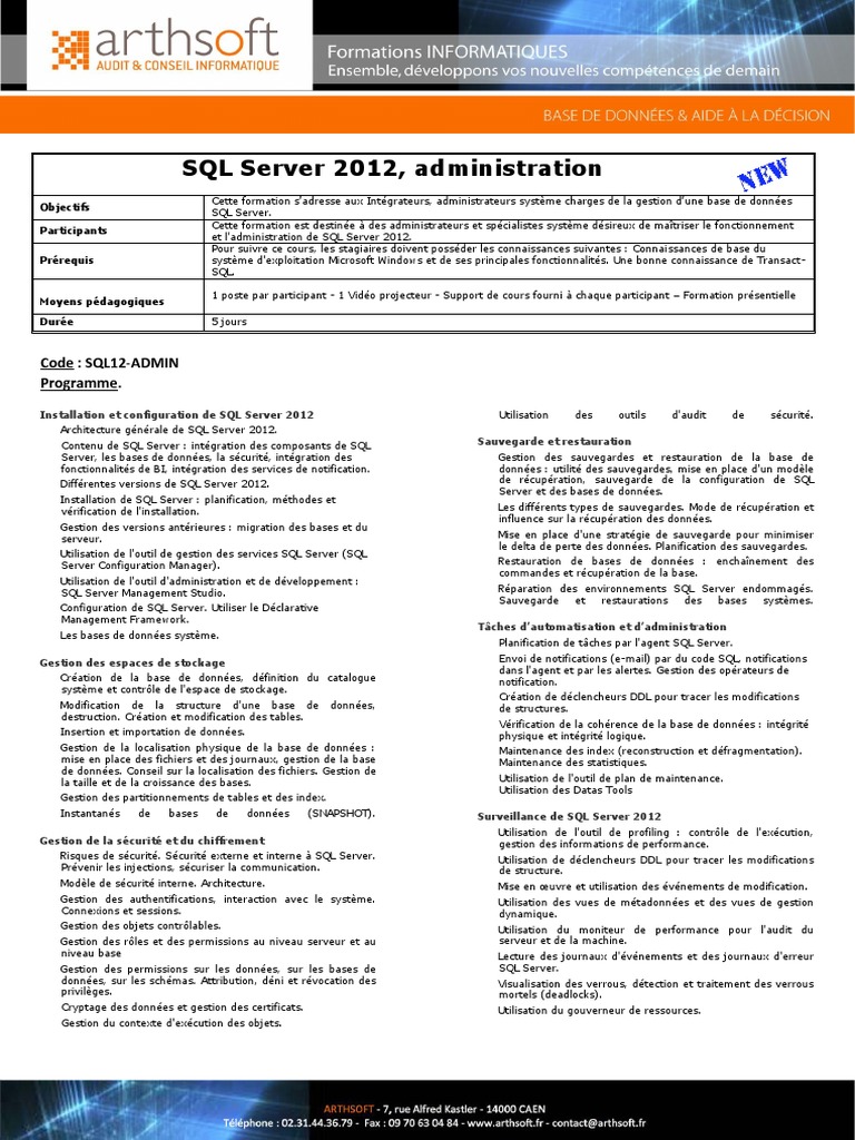 Formation Administration SQL Server 2012 | PDF | Microsoft SQL Server ...