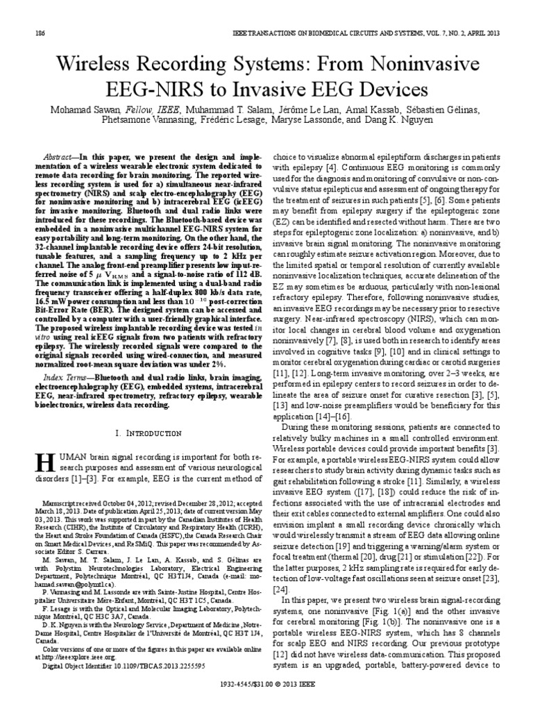 (Sawan, Salam, Et All) Wireless Recording Systems From Noninvasive EEGNIRS To Invasive EEG