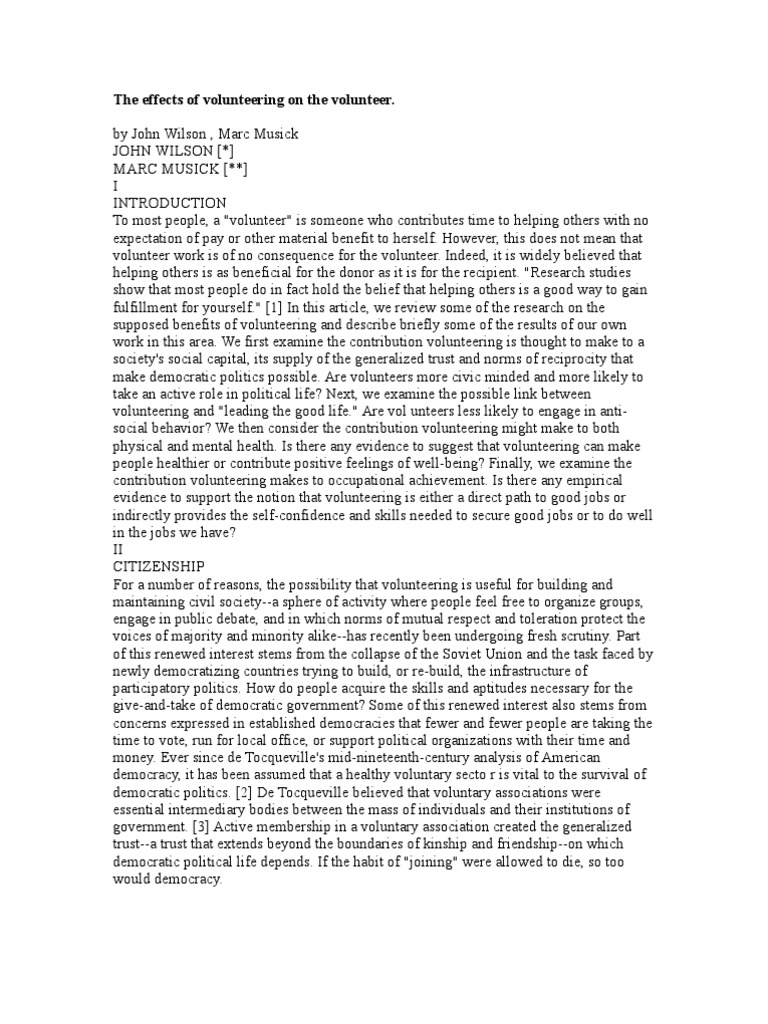 Benefits of Volunteering Explored | PDF | Volunteering | Adolescence