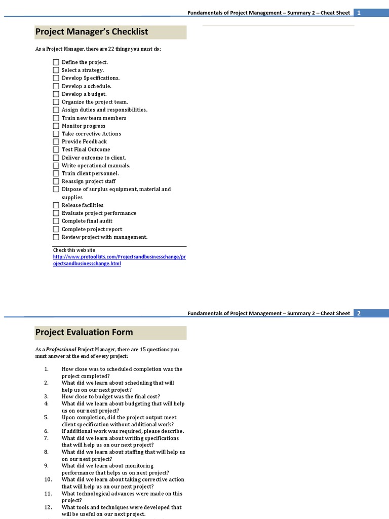 Project Management Cheat Sheet | PDF | Project Management | Business