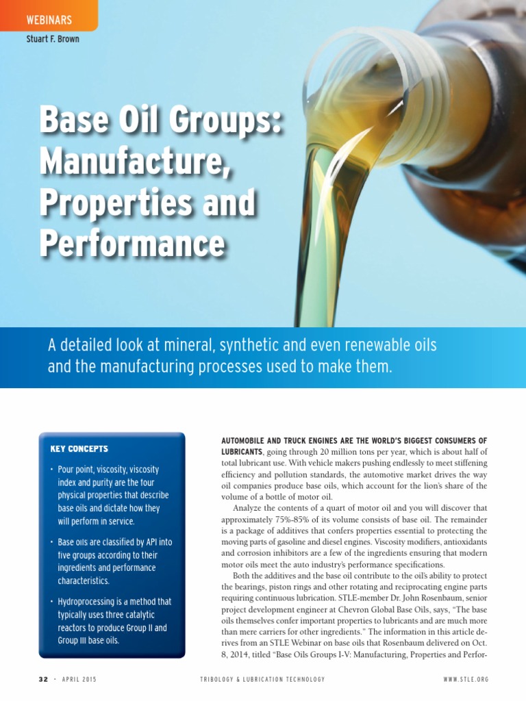 Base Oil Groups Manufacture Properties and Performance PDF Motor