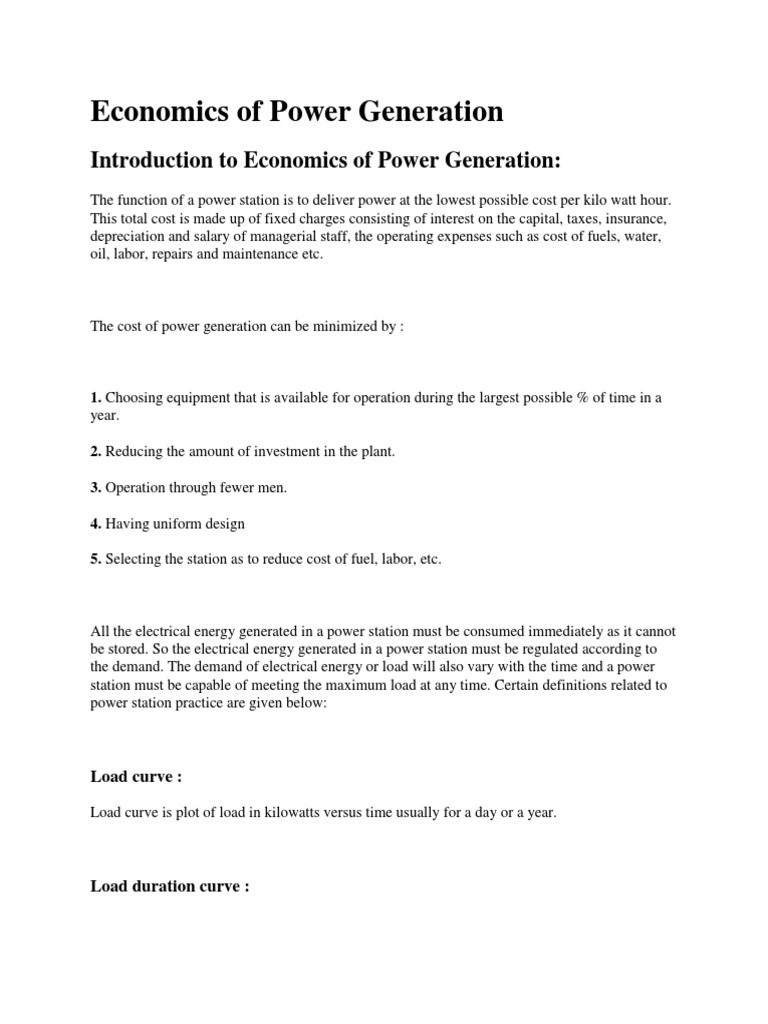 Economics of Power Generation Overview | PDF | Power Station | Kilowatt ...