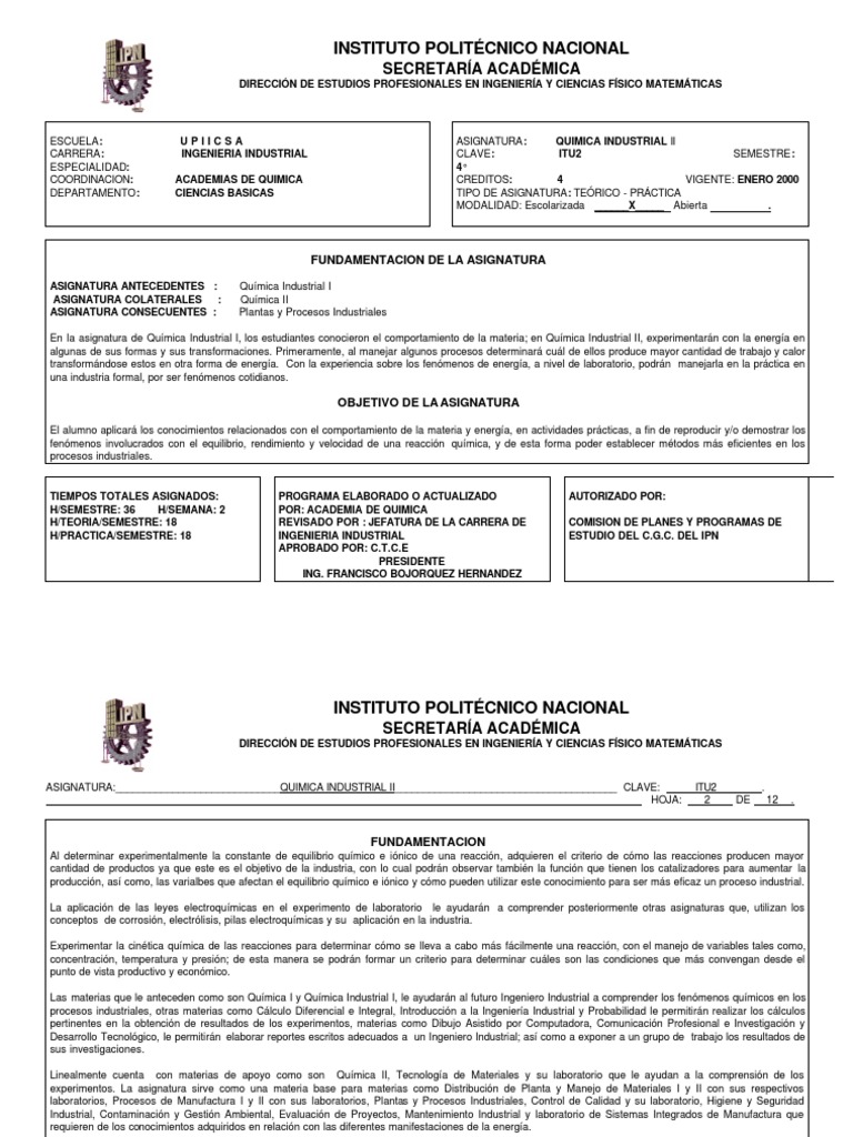 Itu2 Quimica Industrial Ii Equilibrio Quimico Laboratorios