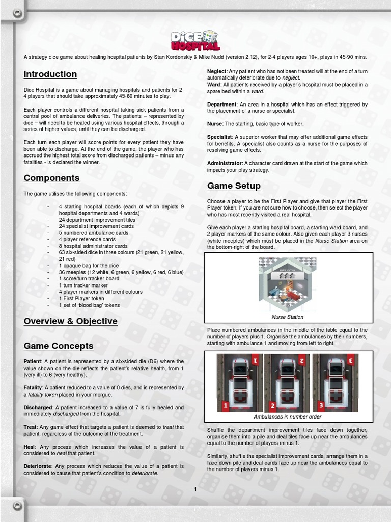 Dice Hospital Rules v2.12 Draft Black Background B PDF Hospital Ambulance