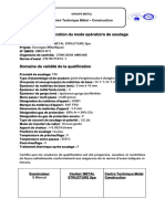 Certificat de Qualification Du Mode Opératoire de Soudage Cevital MS QMOS N3