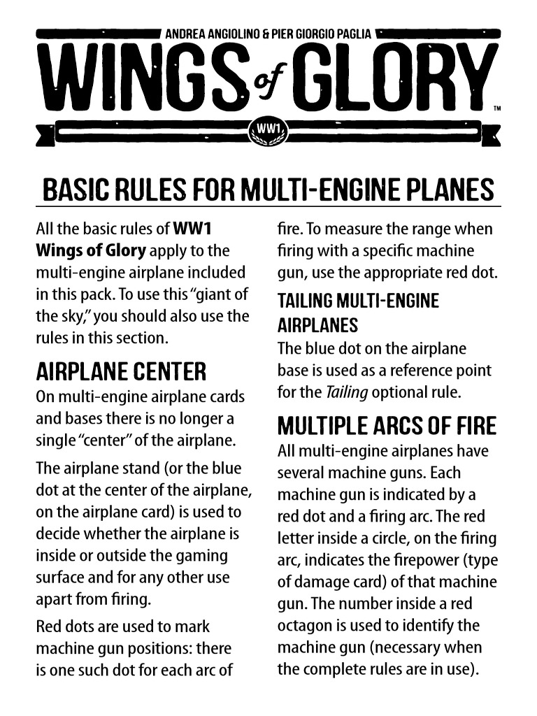Basic Rules For MultiEngine Planes Airplane Center Multiple Arcs of Fire PDF Airplane