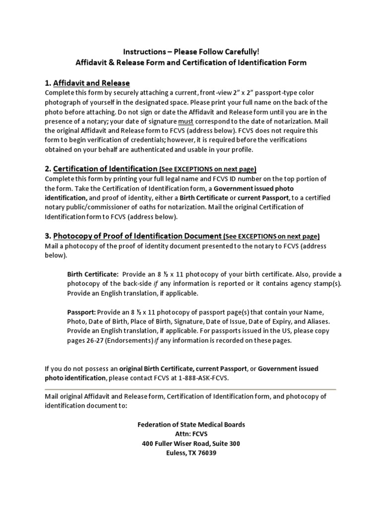 Instructions - Please Follow Carefully! Affidavit & Release Form and ...