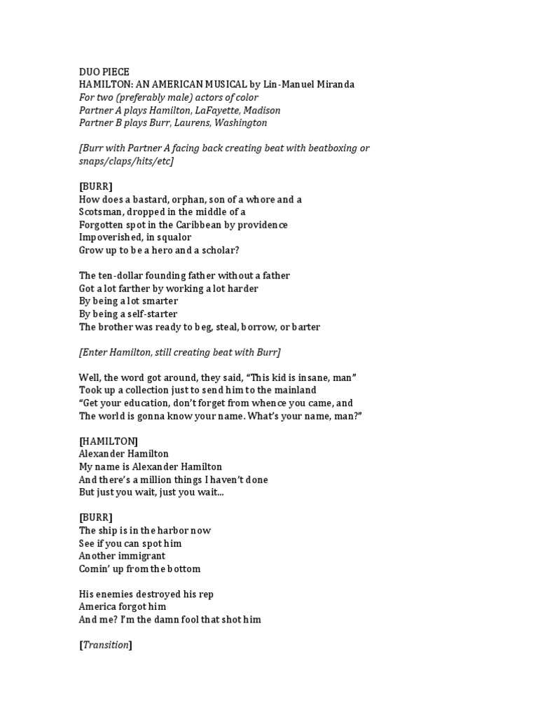 Hamilton musical full script deals