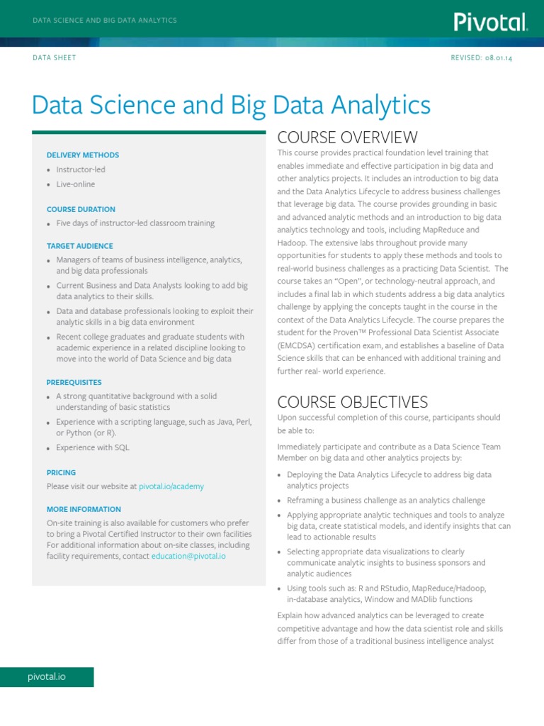 Data Science and Big Data Analytics: Course Overview | PDF | Analytics ...