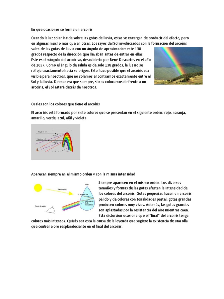 En Que Ocasiones Se Forma Un Arcoiris Pdf Arco Iris Color