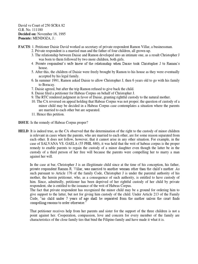 David vs Villar: Custody Case Ruling | PDF | Habeas Corpus | Child Custody