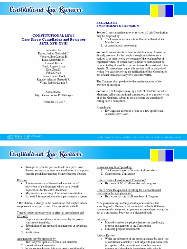 Constitutional Law I Reviewer | PDF | Constitutional Amendment | Initiative
