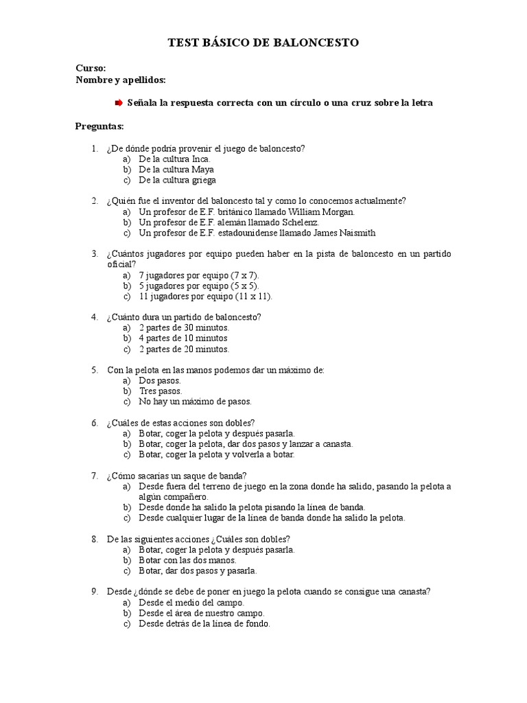 Test Básico de Baloncesto Juegos de pelota Deportes