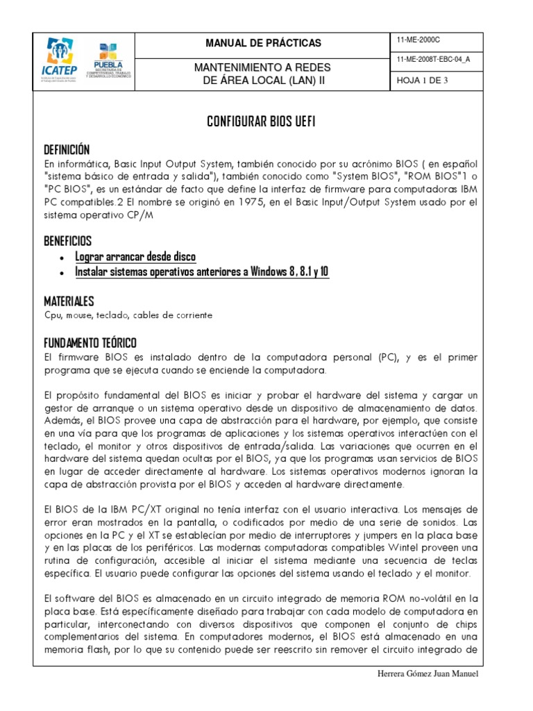 Práctica 9 Configurar Bios Uefi | PDF | Bios | Compatibles con PC Ibm