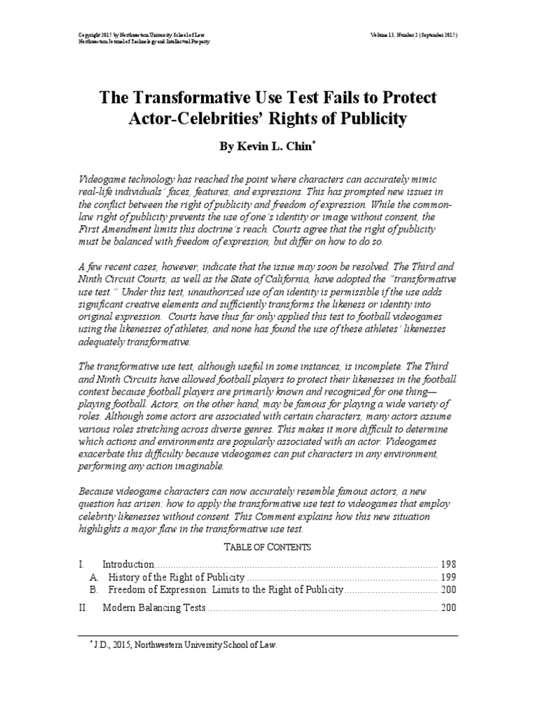 Transformative Test | PDF | Personality Rights | First Amendment To The ...