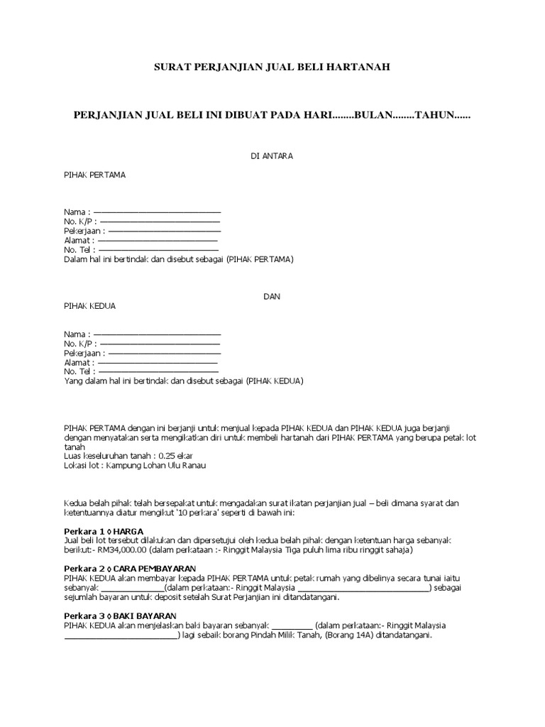 Surat Perjanjian Beli Tanah