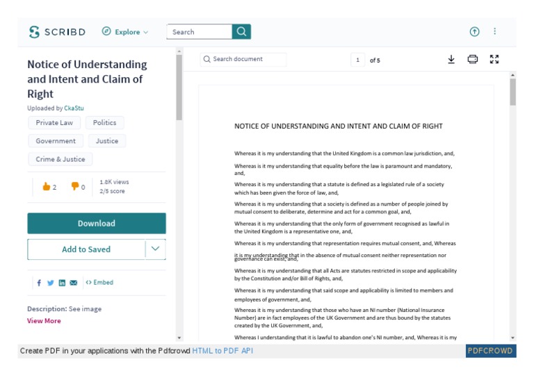 WWW Scribd Com Document 229140966 Notice of Understanding An | PDF ...