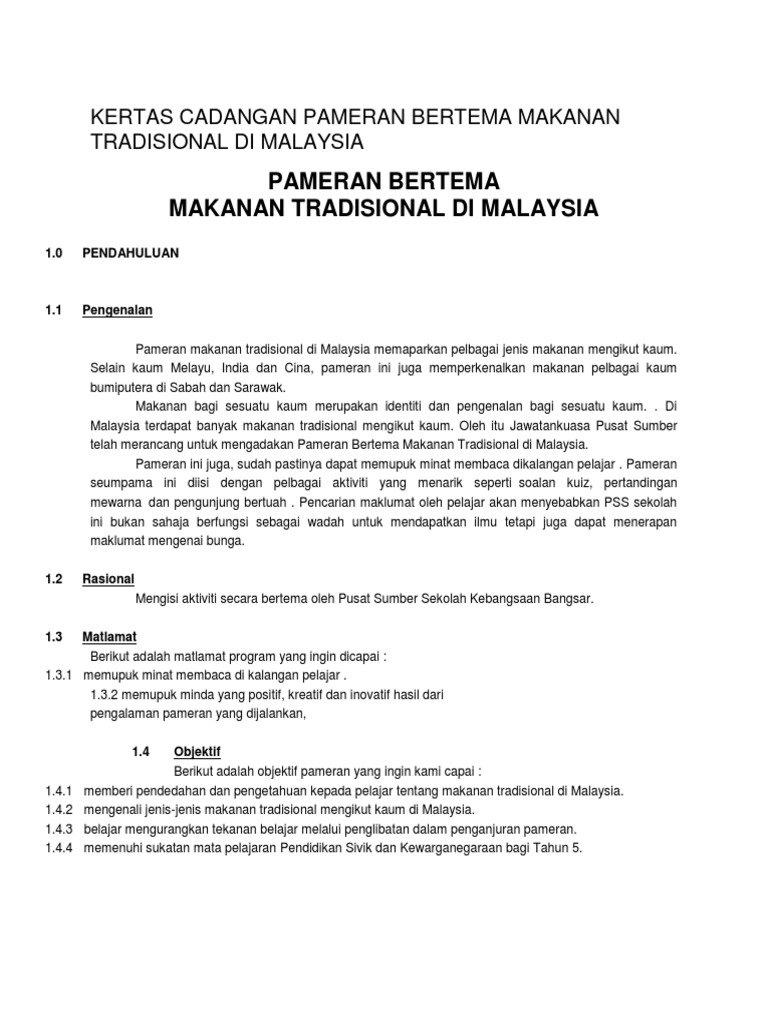 Kertas Cadangan Pameran Bertema Makanan Tradisional Di Malaysia  PDF