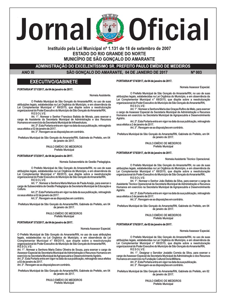 Diario Oficial São Gonçalo Do Amarante Rn