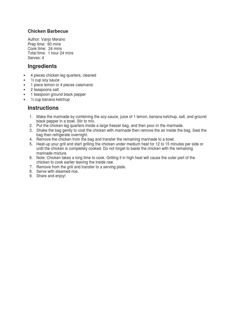 Ingredients Chicken Barbecue Pdf Barbecue Food Ingredients