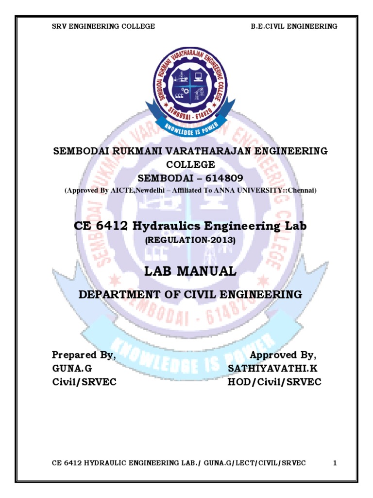 Hydraulic Lab Manual for Civil Engineering Students PDF Horsepower