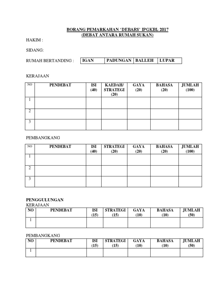 Borang Pemarkahan Debat Pdf