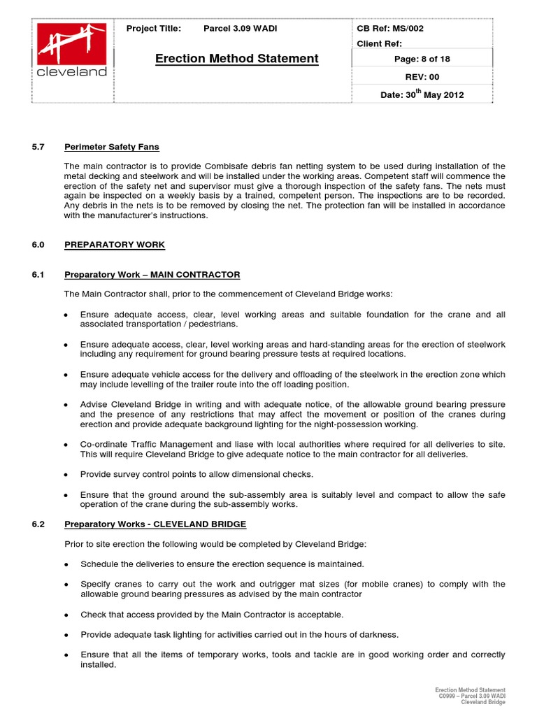 Cleveland Bridge Erection Method Statement | PDF | Crane (Machine) | Bridge