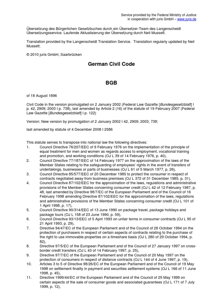 German Civil Code PDF Liquidation Will And Testament