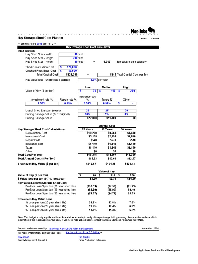 Hay Storage Cost Planning Tools | PDF | Hay | Depreciation