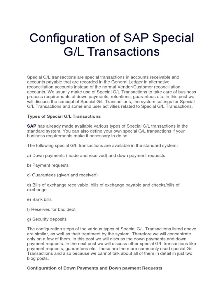 Special G L Indicator F Is Not Defined For Down Payments